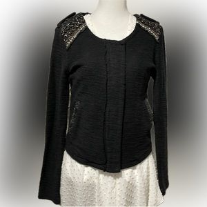 Miss Me Embellished Studded Zippered Cardigan EUC SzS Bikercore Moto Dark Grunge